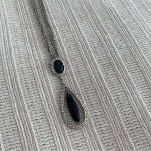 Monet Silver Necklace Pendant with Black Stones